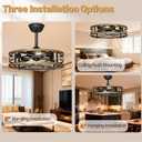 Caged Ceiling Fan with Lights,20in Low Profile Ceiling Fan, Small Rustic Industrial Farmhouse Ceiling Fans with Lights, Reversilbe Flush Mount Fandaliers Fan Light Ceiling Fixture for Bedroom Kitchen