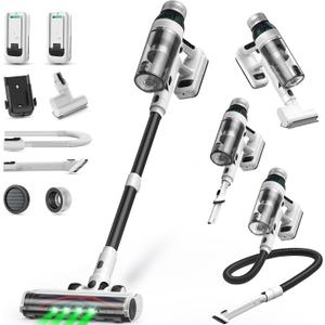 Cordless Vacuum Cleaner, 2 Batteries 110 Mins Runtime Vacuum Cleaners for Home, 550W 45KPA 15-in-1 Stick Vacuum with Charging Dock, Handheld Vacuum Cordless for Pet Hair Carpet Hardwood Floor