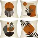 Boho Abstract Sunset Plant Olive Leaves Decorative Throw Pillow Covers Set of 4, Bohemian Geometry Line Pillowcase Decoration, Minimalist Modern Art Aesthetic Cushion Case Home Decor 20x20