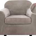 H.VERSAILTEX Rich Stretch 2 Piece Chair Cover Chair Slipcover Sofa Cover Furniture Protector Couch Soft with Elastic Bottom Chair Couch Cover with Arms Width Up to 49 Inch(Chair, Taupe)