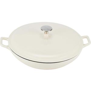 Amazon Basics Enameled Cast Iron Covered Round Casserole Skillet with Lid for Oven, 3.3-Quart, White