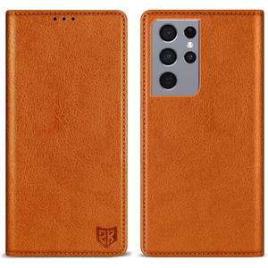 ZZXX for Samsung Galaxy S21 Ultra Wallet Case with [RFID Blocking] Card Slot Stand Strong Magnetic Leather Flip Fold Protective Phone Case for Samsung Galaxy S21 Ultra Case Wallet(Brown-6.8 inch)