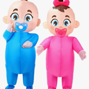 Ramede 2 Pcs Giant Inflatable Baby Costume 96 Inch Gender Reveal Ideas Boy and Girl Blow Costume Outfit for Adult Baby Shower Gender Reveal Party Halloween Christmas Cosplay Supplies