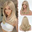 FESHFEN Blonde Wigs with Bangs, Synthetic Natural Looking Long Layered Straight Hair Wig for Women Daily Party Costume, 18 inch Dirty Blonde