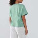 Women's Peplum Tops Babydoll Tops Short Sleeve Shirts Cinched Waist Tops Casual Blouses Dressy Summer (Green, S)