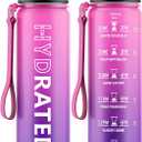 Water Bottle with Straw, 32oz Motivational Water Bottles with Time Marker to Drink, Tritan BPA Free, 1L Sports Water Bottle with Carry Strap LeakProof for Women Gym Fitness Outdoor (1 Pack) (Purple Rose)