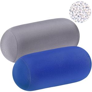 Geelin 2 Pcs Micro Bead Roll Pillow 11.8 x 6.3 Inch Soft Bolster Cylindrical Pillow for Sleeping Home Travel Neck Head Back Support Rest(Grey, Blue)