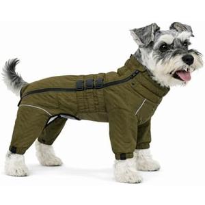 Warm Dog Coat Double Layers Dog Vest, 4 Legs Covered Windproof Waterproof Reflective, Olive S