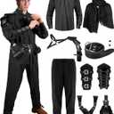 Panitay 8 Pcs Men's Renaissance Costume Set Halloween Medieval Viking Shirt Pant Belt Cape Bracer Sword Bag (Black), S