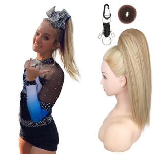 SEIKEA Cheer Ponytail Hair Piece, 16" Straight Cheerleader Hairpiece Ponytail Extension for Cheerleader Competition, Dance Ash Blonde with Blonde Highlights