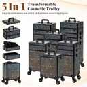 AROUS Rolling Makeup Train Case 5 in 1 Cosmetology Case on Wheels Large Cosmetic Organizer Travel Cart for Hairstylist Artist Nail Beauty Salon Barber,Black