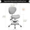 Kaleurrier Adjustable Stools Drafting Chair with Backrest & Foot Rest Tilt Back Swivel Seat Rolling Wheels for Studio Dental Office Salon and Counter Armless Tall Home Desk Chairs (Grey), Medium