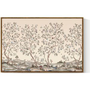 VIYYIEA Large Vintage Landscape Canvas Wall Art, Vintage Floral Tree Wall Art, 24x36 Inch, Elegant Botanical Landscape Painting, Neutral Chinoiserie Nature Wall Decor for Living Room Bedroom