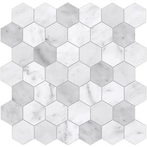 The Tiles Plaza 8-Sheet Peel and Stick Backsplash, Carrara White Hexagon Stone Composite Marble Looks Self Adhesive Wall Tile, Stick On Tiles for Kitchen Bathroom Shower, Cover 9 Sq Ft.