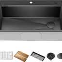 KRAUS Kore Workstation 33-inch Top Mount Drop-In 16 Gauge Black Stainless Steel Single Bowl Kitchen Sink in PVD Gunmetal Finish with Accessories, KWT310-33/PGM