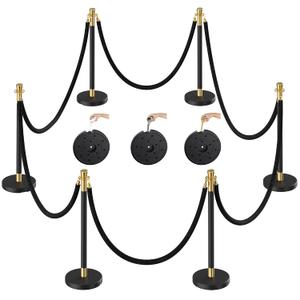 CAMMOO 6pcs Sturdy Stanchion Posts, 6pcs High Quality Black Velvet Ropes, Water/Sand/Concrete Fillable Leakproof Base, Crowd Control Barriers for Birthday, Prom, Business, Wedding, Red Carpet