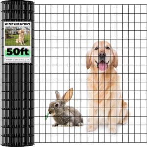 16GA Black PVC Coated Welded Wire Fencing 48 Inch x 50 Foot, 2 Inch x 3 Inch, Garden Border Fencing Roll Vinyl Coating Metal Wire Mesh for Yard Vegetable Plant Protection Poultry Netting