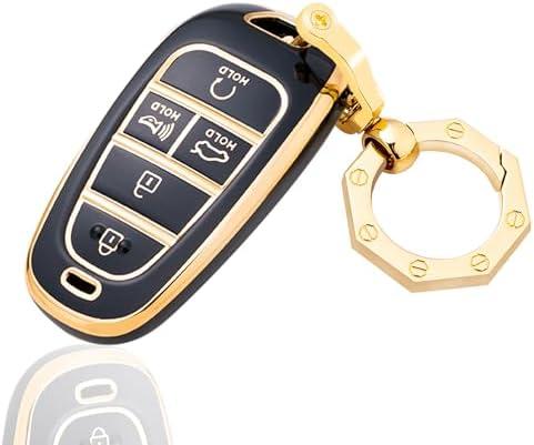 YHC Key Fob Cover for Hyundai with Gold Keychain fit Sonata Santa fe Tucson, Set of 3