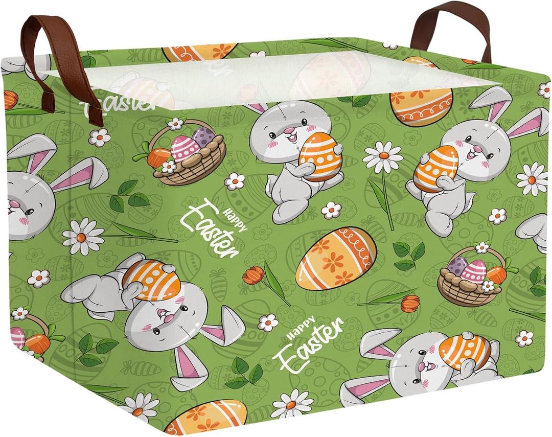 Large Rectangular Cute Kid Easter Basket Empty Bunny Eggs Easter Basket Gift Spring Room Storage Organizer Décor
