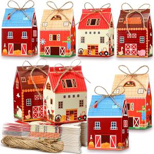 Zhanmai 48 Pcs Farm Animal Treat Boxes Candy Mini Cow Barnyard Boxes Farmhouse Paperboard Gift Bags for Holiday Party Treat Cookie Goodie Snack Gift Packaging