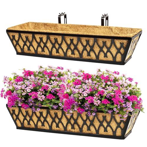 Amazon.com : 2 Pack 24 Inch Window Boxes Planters Railing Planter Box with Adjustable Brackets for Porch Fence Patio Balcony Hanging Flower Baskets with Coco Liners for Outdoor Garden Dcor - Black : Patio, Lawn & Garden