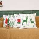 CaliTime Christmas Throw Pillow Covers Decorative 18 X 18 Inches Set of 4 Cozy Fleece Trees Deers Car Snowflakes Cushion Cases for Couch Sofa Bed Living Room Farmhouse Christmas Green Red