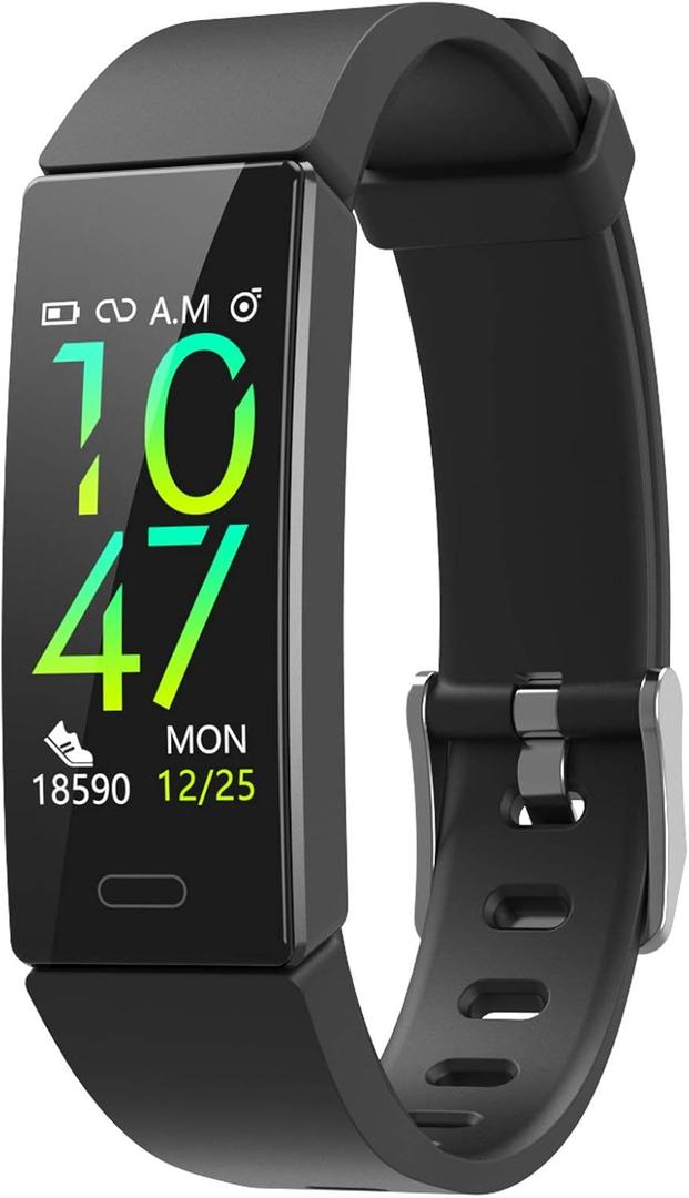 Fitness Tracker with Blood Pressure Heart Rate Sleep Health Monitor for Men and Women, Upgraded Waterproof Activity Tracker Watch, Step Calorie Counter Pedometer Black
