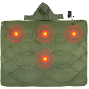 iClimb Heated Camping Blanket with Hood and 5V 5000mAH Battery Pack (Green)