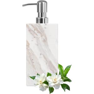 White Marble Soap Dispenser for Bathroom and Kitchen Countertop - Lotion and Liquid Soap Dispenser, 6.7 Ounces Soap Bottle with Pump