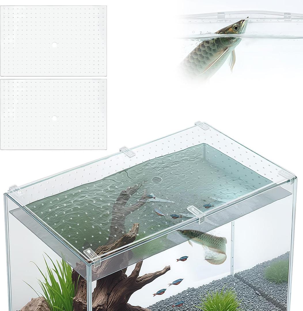 Colingmill 2 Pcs Aquarium Acrylic Fish Tank Lid Covers for 70/75/90/110 Gallon, 48 X18 Glass Cuttable Canopy Top Net, Anti-Jump Net with Clips (Each 22.68 x 16.93 x 0.1in)