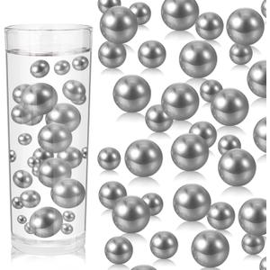100PCS Silver Grey Faux Pearls Beads for Centerpiece Vases, Vase Filler Faux Pearls, No Holes Filler Beads for Party Anniversary Birthday Wedding Table Decor, 14/20/30mm