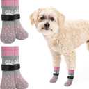 SCENEREAL Dog Socks to Prevent Licking Paws for Hot/Cold Pavement, Anti Slip Long Dog Grip Socks for Hardwood Floors, Dog Shoes Booties&Paw Protector for Small Medium Large Senior Dog, Pink XS (XS(Pack of 4), Classic Style-Pink)