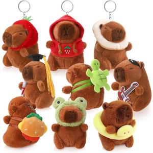 9 Piece Capybara Plush Keychain Set, Cute Animal Keychains Outfits for Backpack Gifts