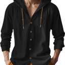 PIDOGYM Men Cotton Linen Long Sleeve Button Down Shirt Summer Casual Hawaiian Beach Tops Lightweight Fashion Hoodies XL