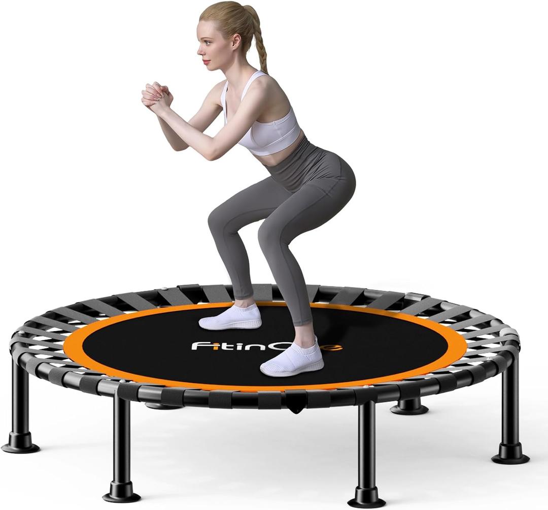 40"/48" Foldable Mini Trampoline Load 330lbs, Portable Exercise Rebounder with Durable Bungee Band, Fitness Trampoline for Adults and Kids (40-No Handle)