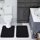 Buganda Bathroom Mat Set, 2 Piece Memory Foam Bath Mat and U-Shaped Toilet Rug, Machine Wash Dry, Soft Non Slip Absorbent Bath Rug for Bathroom, Shower and Tub (24" x 16"+24" x 20", Black)