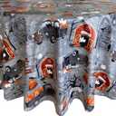 Newbridge 70 Inch Round Haunted Halloween Rustic Ghost Farm Vinyl Tablecloth with Flannel Backing, Haunted Barn and Pumpkin Truck Halloween Design, Easy Care Wipe Clean Table Cover