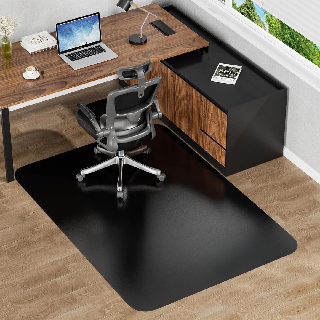 Black Hardwood Floor Chair Mat, Heavy Duty Plastic Desk Protector | 48" x 60" Durable Mat for Rolling Desk Chairs, Protects Tile, Laminate, Vinyl Floors in Home Office and Gaming Rooms