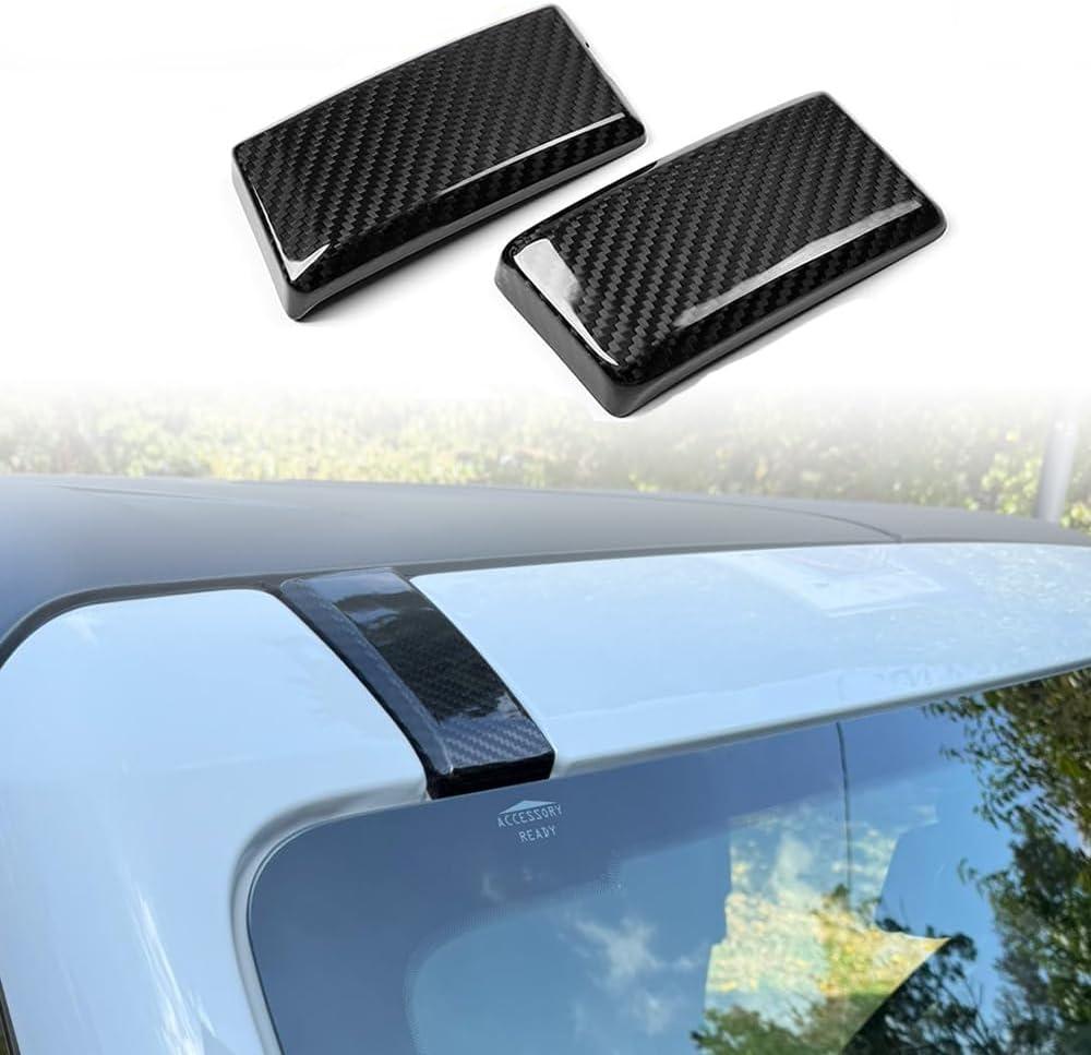 Jogon Real Carbon Fiber Roof Luggage Rack Cover Trim for Ford Bronco Raptor Wildtrak Big Bend Everglades 2021 2022 2023 2024 2025, Front Roof Screw Molding Shell Cap (Glossy CF)