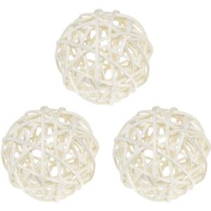 M METERXITY 3-Pack Wicker Rattan Balls 80mm/3.1 Inch Decorative Rattan Balls Orbs Vase Fillers Bowl Fillers for Christmas/Weddings/Thanksgiving/DIY Crafts/Home Decor [White]