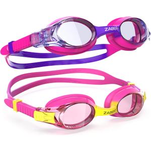 ZABERT 2 Pack Girls Swim Goggles, Swimming Goggles for Girl Kids Toddler Youth Junior Children Child Age 3 4 5 6 7 8 9 10 11 12 Years Anti Fog Pink Yellow Purple Clear