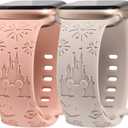 2 Packs Cartoon Bands Compatible with Apple Watch Bands 38/40/41/42/44/45/46/49mm Womens, Soft Silicone Cute Engraved Strap for iWatch Series 11 10 9 8 7 6 5 4 3 SE/Ultra 3 2 1 (Starlight & Pink)