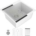 21 Inch White Drop In Wet Bar Sink 21"x20" Granite Sink, 21"x20"x9.65"-Topmount