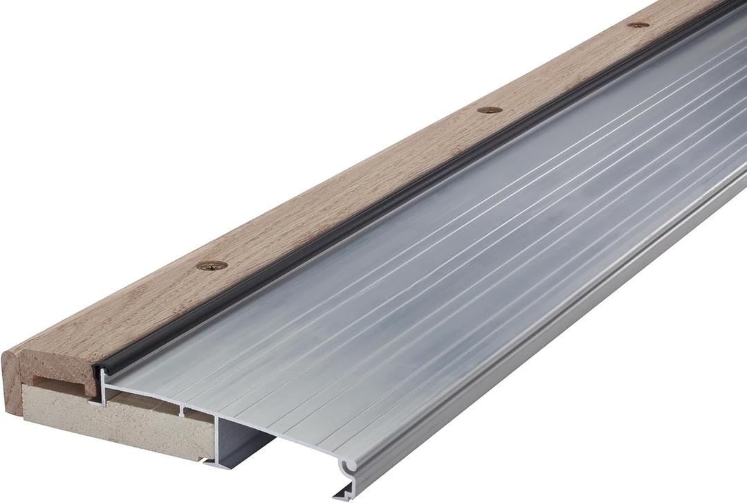 M-D Building Products 78600 5-5/8 in. x 1-1/8 in. x 36 in. Silver Adjustable Aluminum & Hardwood Threshold Kit - Versatile Solution for French and Exterior Doors