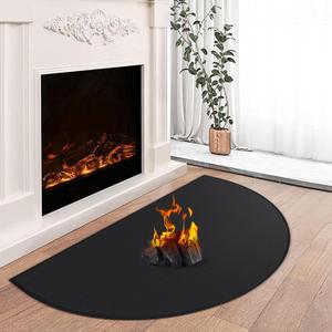 Hearth Rugs for Fireplaces Fire Resistant, 42 x 24 inch Fireproof Fireplace Mat Hearth Rug, Hearth Pads for Wood Stove Fireplace Indoor Outdoor, Protect Floors Carpets from Sparks Embers-Black, 1mm (2' x 3'6" (Semicircular)