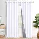 XWZO White 100% Blackout Curtains - Heat and Full Light Blocking Drapes with Black Liner for Large Windows, Grommet Top Window Panels with Tiebacks, White, W60 x L108, Set of 2