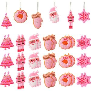 Zhanmai 24 Pcs Christmas Hot Pink Ornaments Christmas Tree Pink Decorations Cute Xmas Hanging Ornaments Traditional Xmas Tree Party Decors
