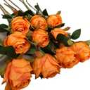 Artificial Roses 10 Pcs - Lifelike Single Stem Fake Roses with Natural Petal Texture,Fade-Resistant Silk Flowers for Wedding Decor,Home Vase Arrangements,Party Centerpieces(10, Orange)