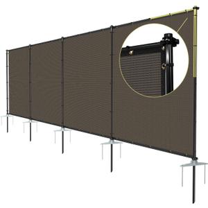 TANG 5'x24' Outdoor Privacy Screen FreeStanding, 220GSM Mesh Fencing with Poles Stakes, Privacy Fence Panels for Outside, Temporary Dog Fences for Garden Patio, Brown