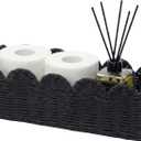 Black Scalloped Toilet Tank Basket, Handwoven Paper Rope Toilet Paper Holder Basket with Built-In Handles, Narrow Back of Toilet Storage Tray for Bathroom Counter, Tissues & Toiletries Organizer